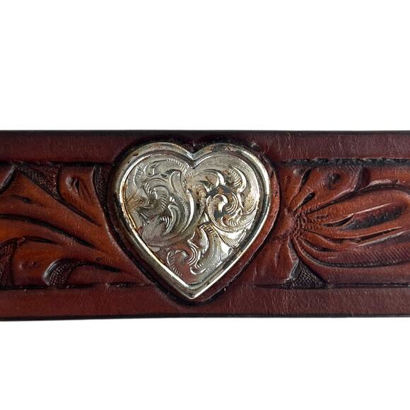 Vintage Justin Womens Leather Belt Heart Cabochon Detail Brown Silver XS/S/M? - Picture 5 of 6